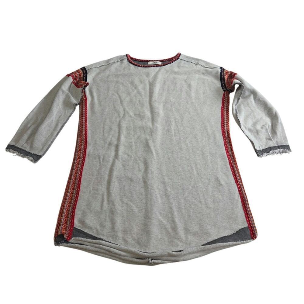 Natural Life Gray Long Sleeve Tunic Embroidered Red Accents S